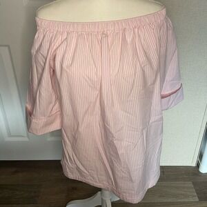 Free Assembly Pink White‎ Striped Off Shoulder Cotton Top Medium